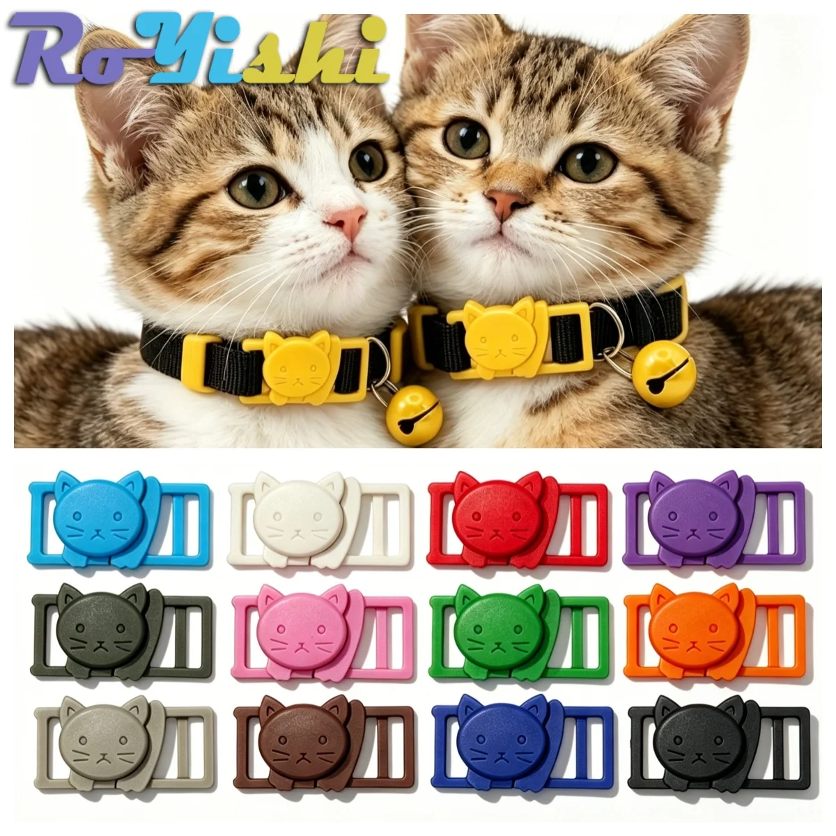 Hebillas de seguridad plásticas cabeza de gato multicolor para collar