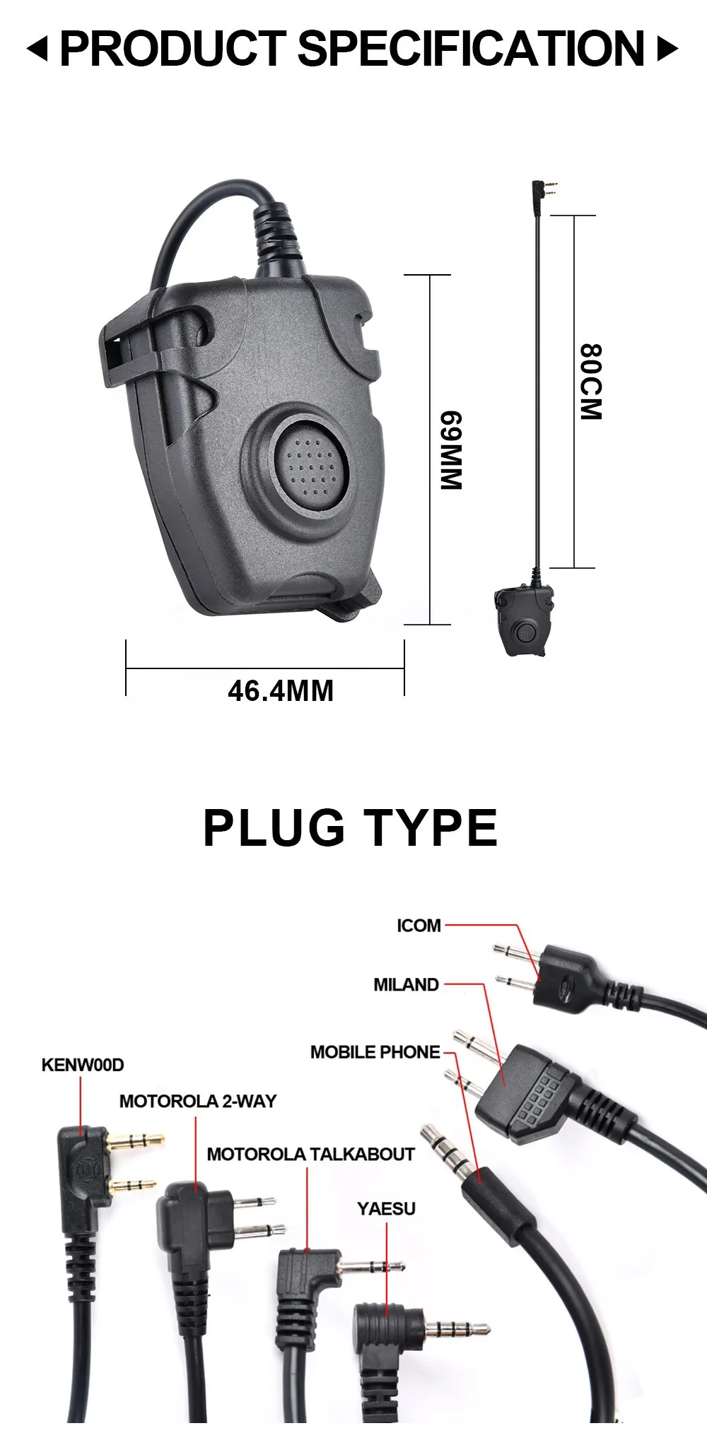 Conector de auriculares Wadsn para radios