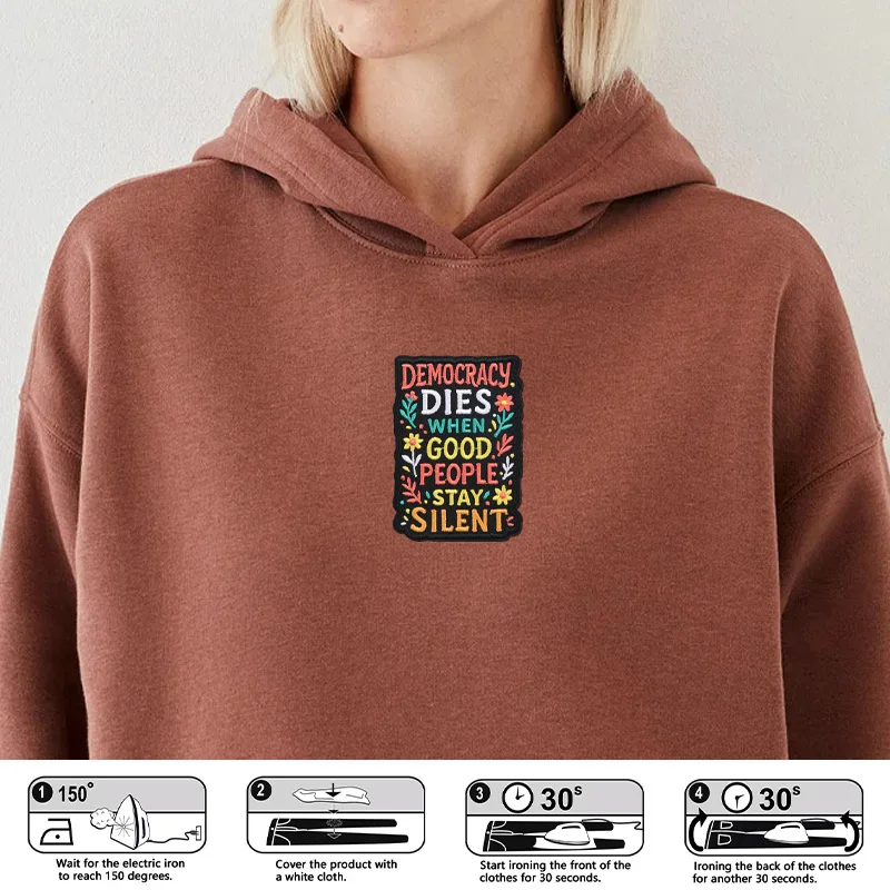 Parche bordado termoadhesivo frase democracia manualidades ropa y gorra - imagen 4