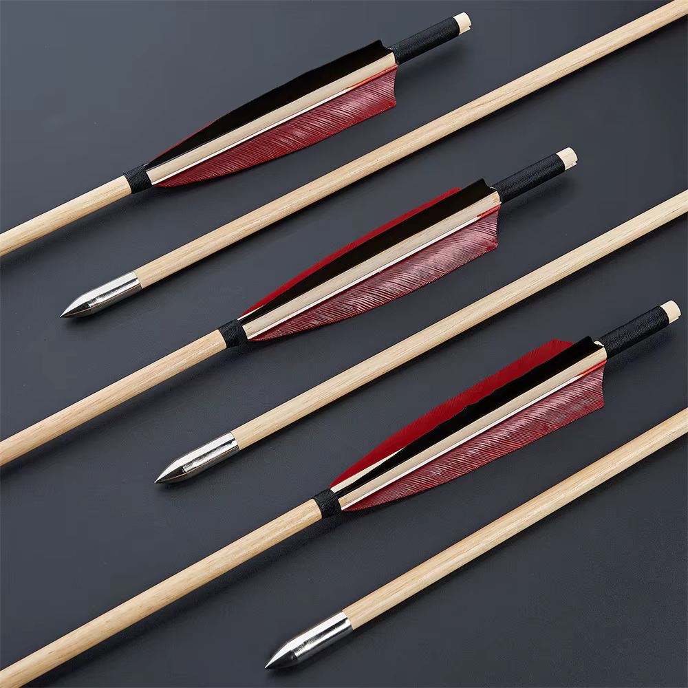 Toparchery Flechas Madera para Caza con Plumas de Pavo Auténticas - imagen 2