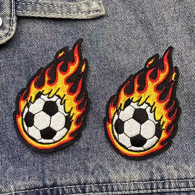 Parche termoadhesivo bordado fuego fútbol para ropa coser o planchar - imagen 5