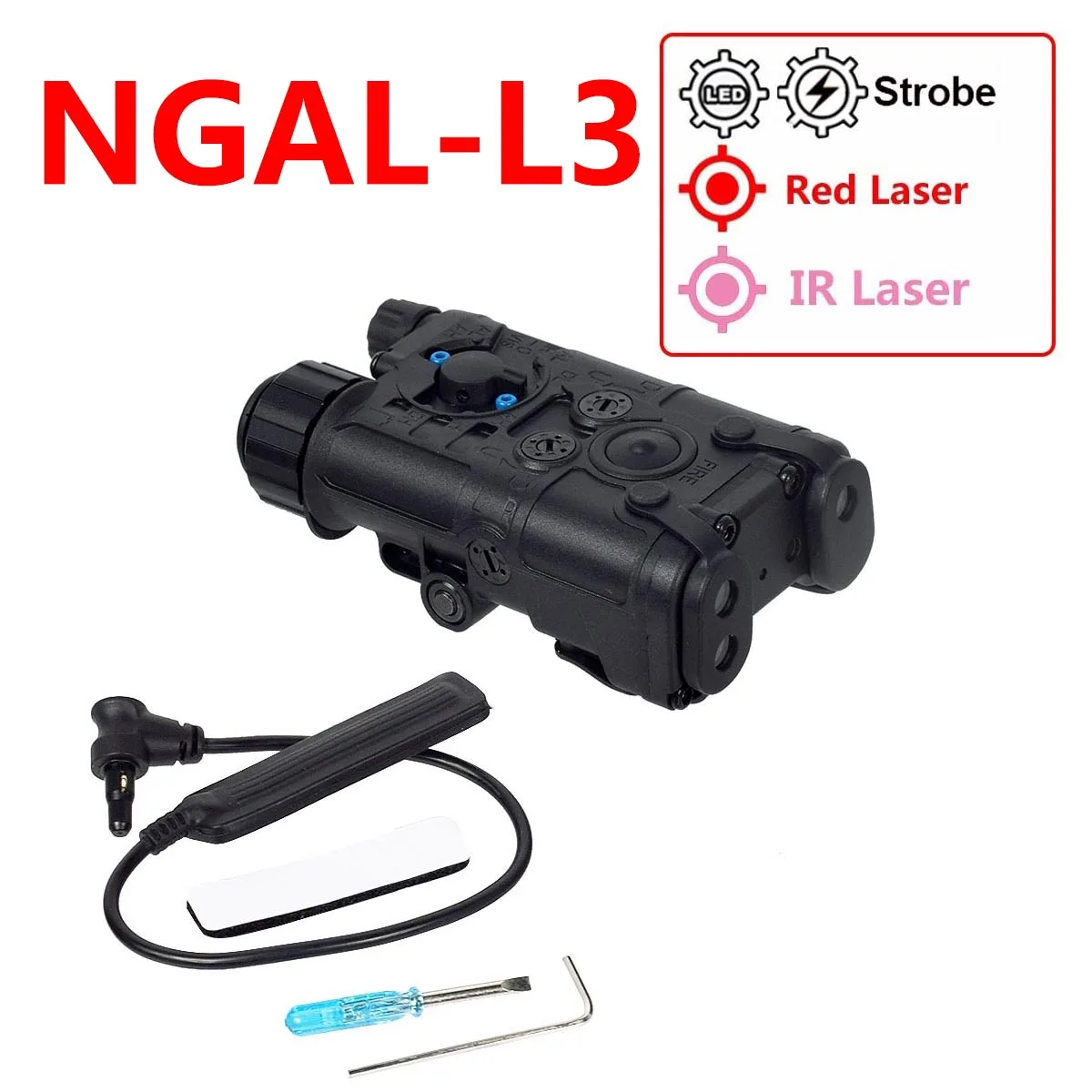 Puntero láser táctico NGAL rojo/verde con linterna LED estroboscópica