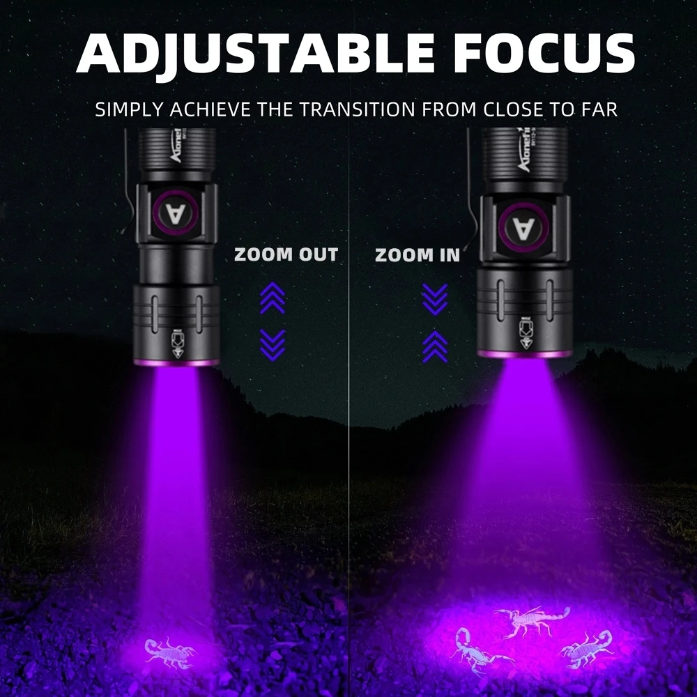 Linterna UV USB recargable con Zoom 395/365 nm - Fluorescencia - imagen 2