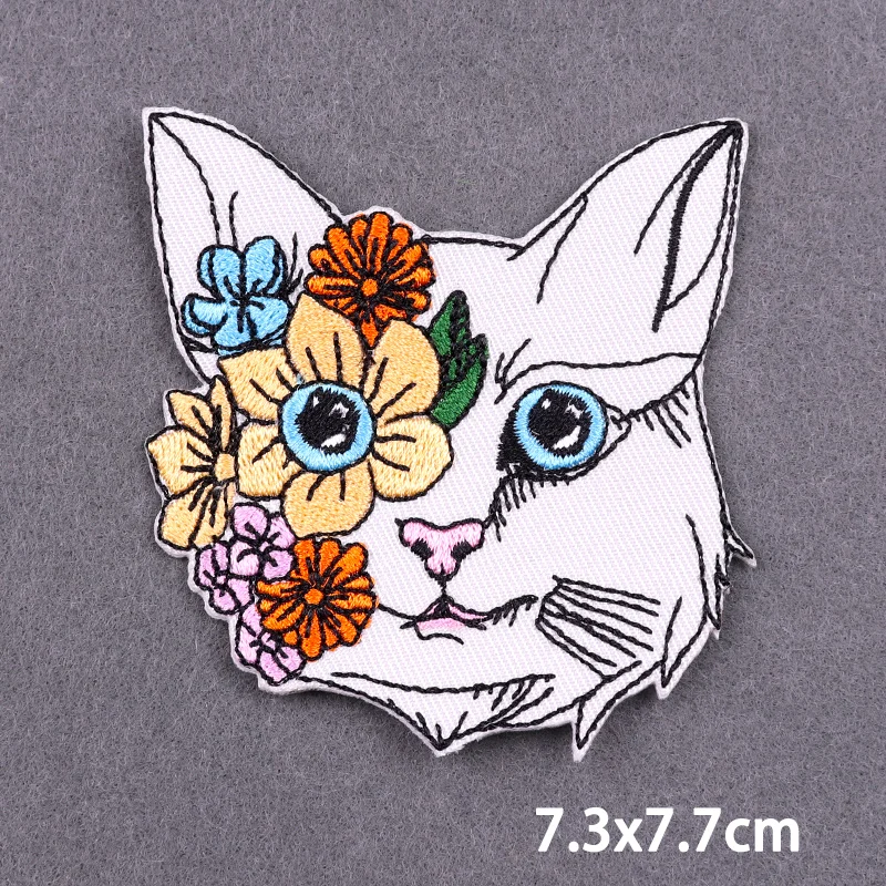 Parche termoadhesivo cara de león y gato con flor bordado para ropa - imagen 3