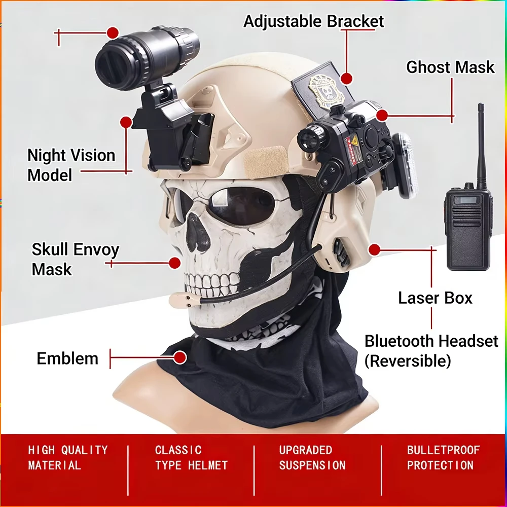 Casco táctico infantil NVG Airsoft con máscara calavera y auriculares - imagen 2