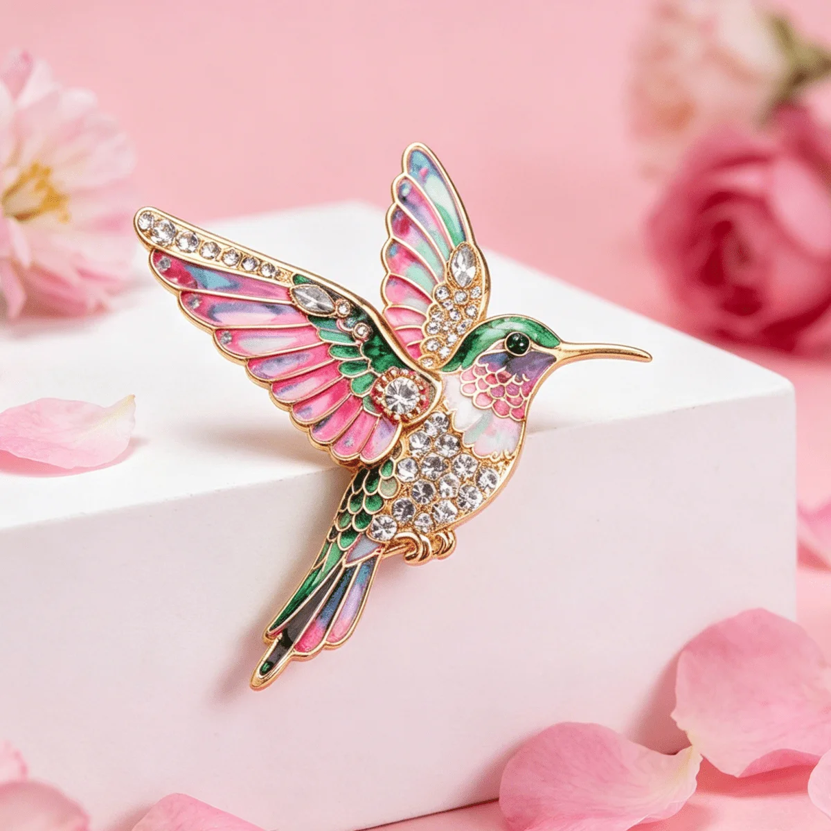 Broche vintage de esmalte de colibrí con strás – animal - imagen 3
