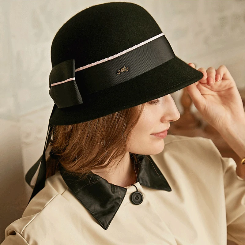 Sombrero fedora de lana para mujer con lazo, ideal para bodas - imagen 5