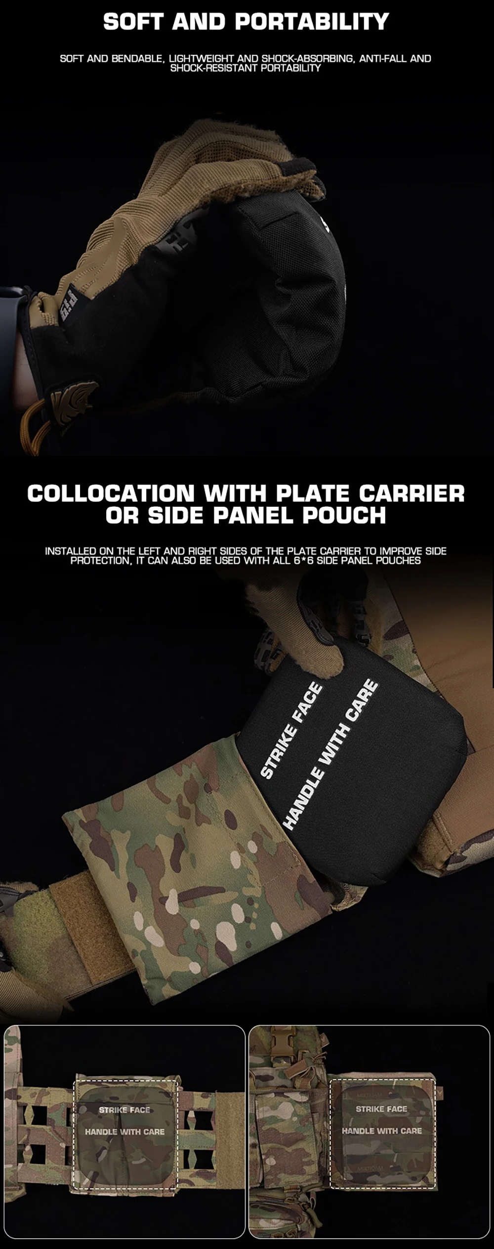 Detalle de la textura y costuras de los paneles laterales EVA para airsoft