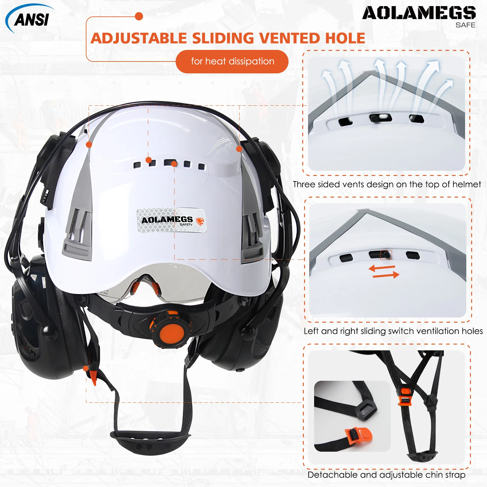 Casco de seguridad industrial ABS con Bluetooth y gafas dobles - imagen 5