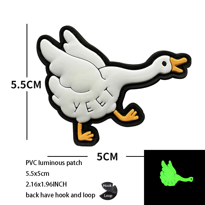 Parche táctico bordado de pato para mochila, goma luminosa