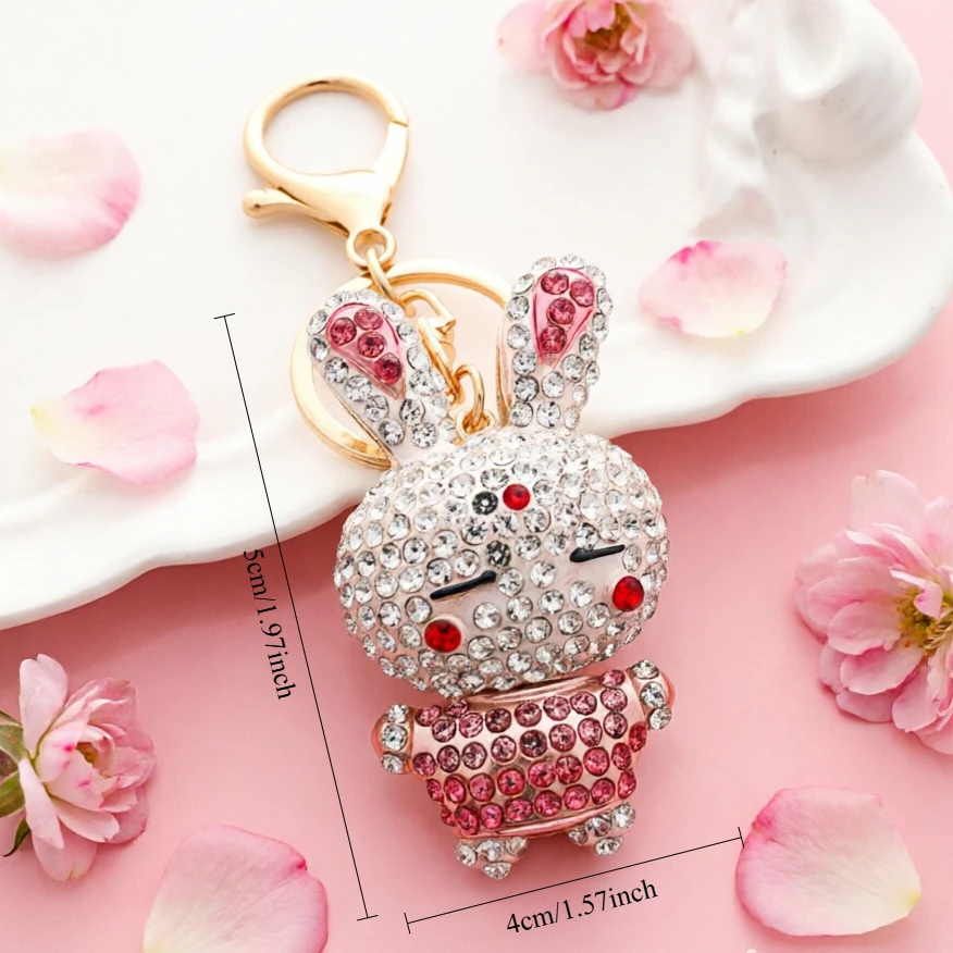 Llavero de conejo dorado con cristal para bolso - imagen 2