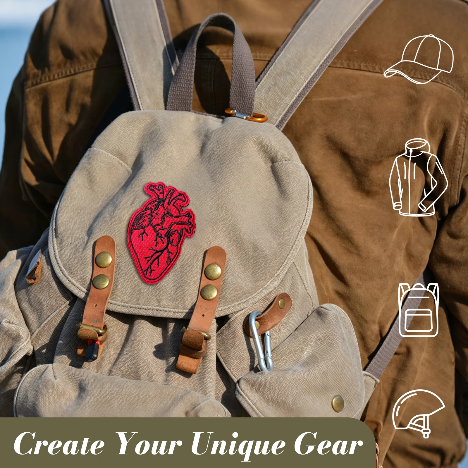 Parche bordado corazón anatómico rojo estilo gótico punk, velcro - imagen 4