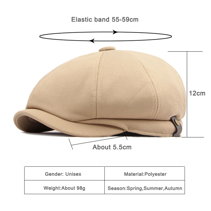 Gorra octogonal Newsboy retro con visera plana unisex