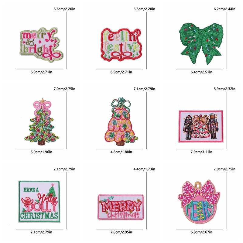 Parches termoadhesivos bordados letras Navidad lazo árbol para ropa - imagen 4