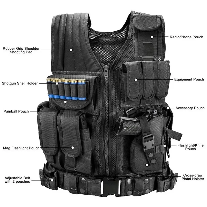 Chaleco táctico MOLLE resistente con bolsillos para caza y airsoft - imagen 5