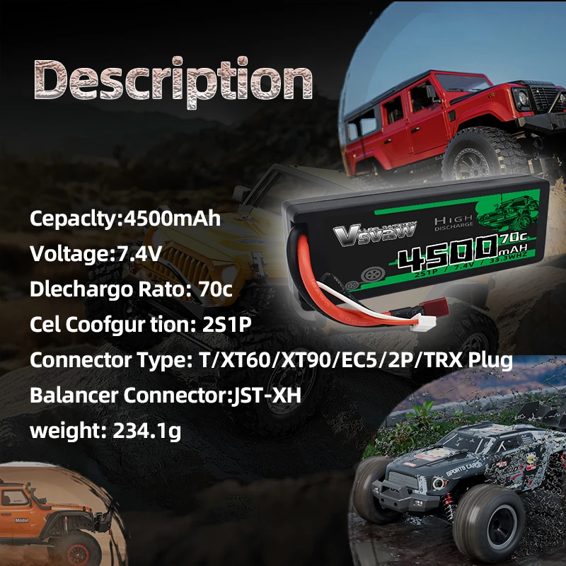 VSVAW Batería LiPo RC coche barco Evader camioneta buggy - imagen 4
