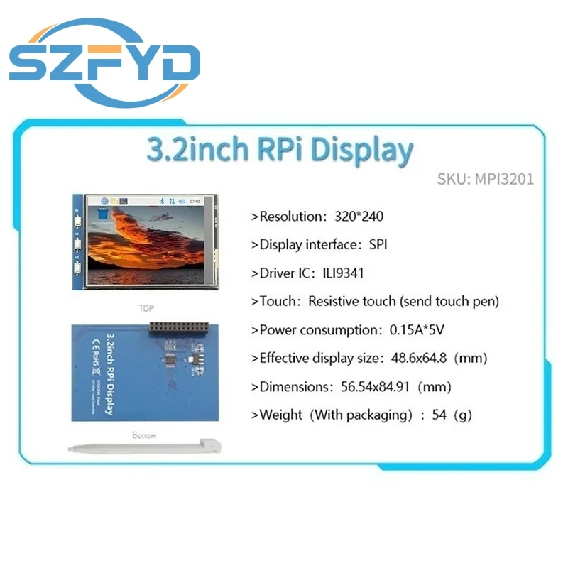 Pantalla táctil TFT LCD 3,2 pulgadas conectada a Raspberry Pi