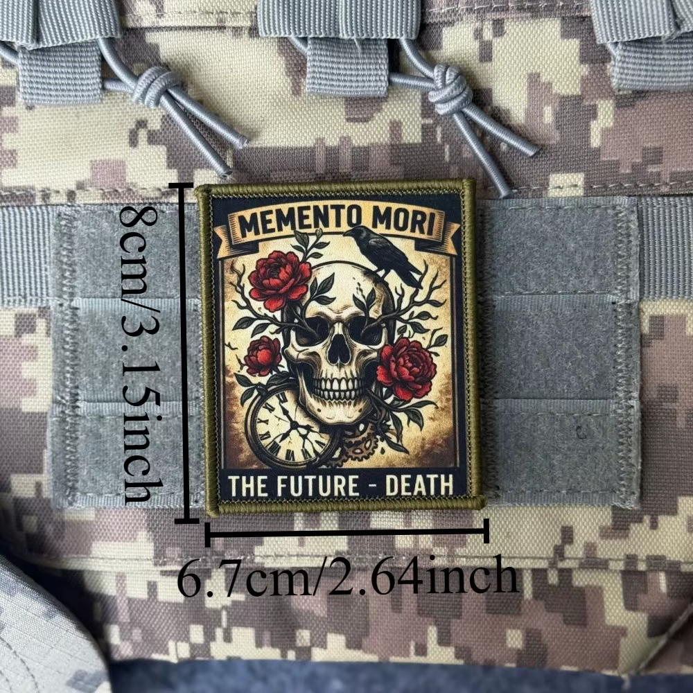 Parche táctico MEMENTO MORI, gancho y bucle para brazalete