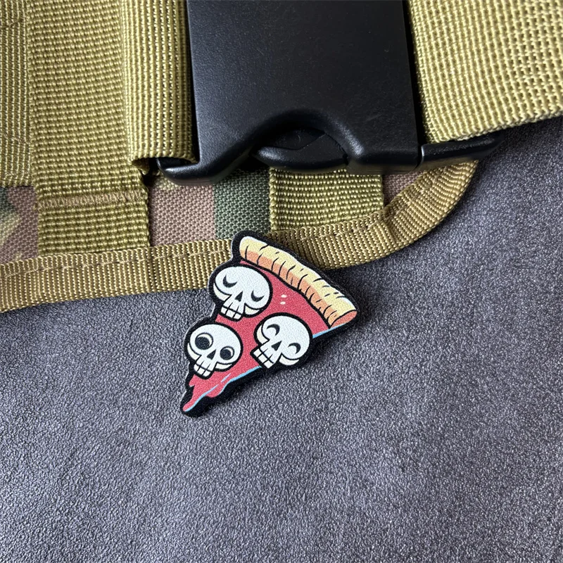 Parche táctico calavera pizza para ropa, insignia militar velcro