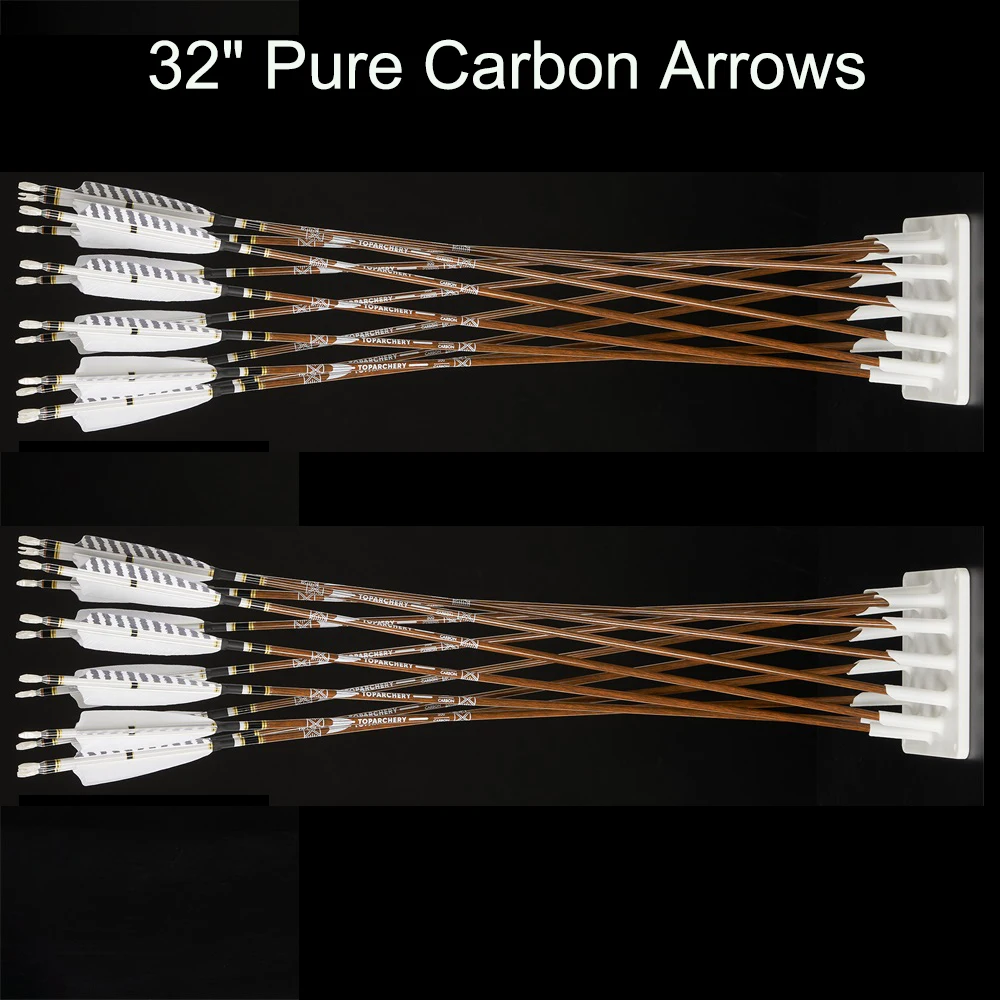 Toparchery Flechas de arco carbono negro con plumas reales veta madera