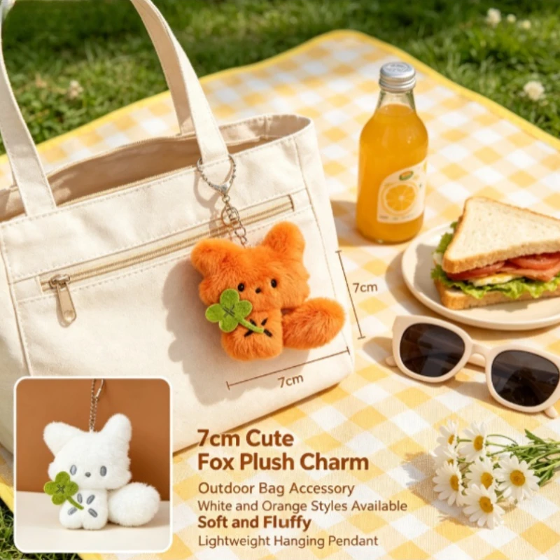 Llavero de peluche zorro blanco – Colgante para mochila o llaves - imagen 2