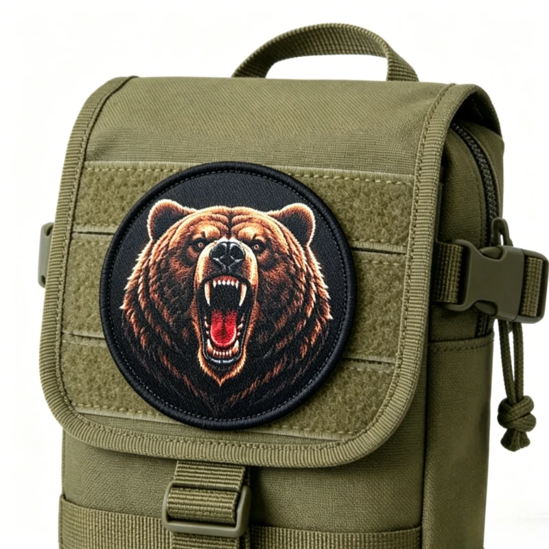 Parche táctico moral grizzly rugiente militar con gancho y bucle