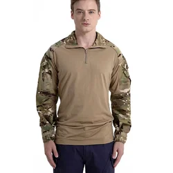 Camiseta táctica airsoft hombre cuello alto con cierre camuflaje