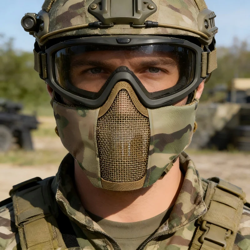 Máscara táctica media cara de malla metálica transpirable Airsoft - imagen 4
