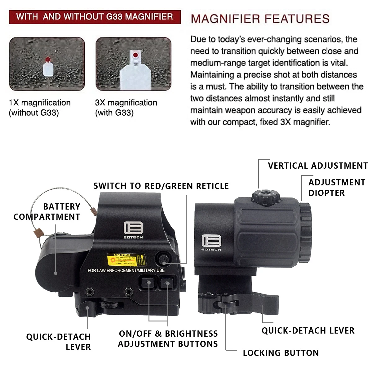 Mira holográfica EOTech para rifle con montura Unity y lupa - imagen 4