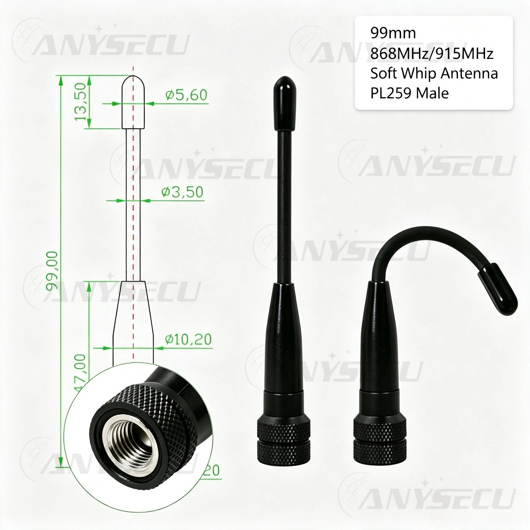 Anysecu Antena flexible LoRaWAN 868/915 MHz SMA macho 5 dBi - imagen 5