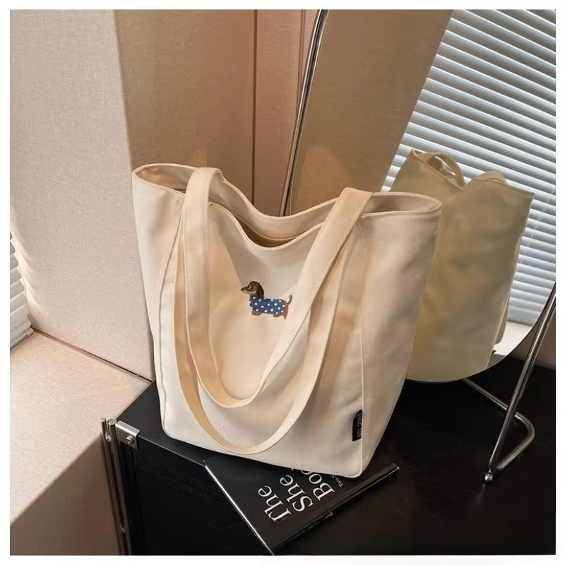 Bolso bandolera de lona bordado con letras, versátil para diario - imagen 4