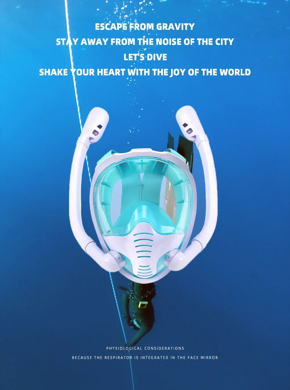 Máscara de snorkel vista panorámica con sistema anti-vaho y tapa seca