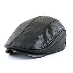 Boina de cuero PU retro con visera pico de pato para hombre