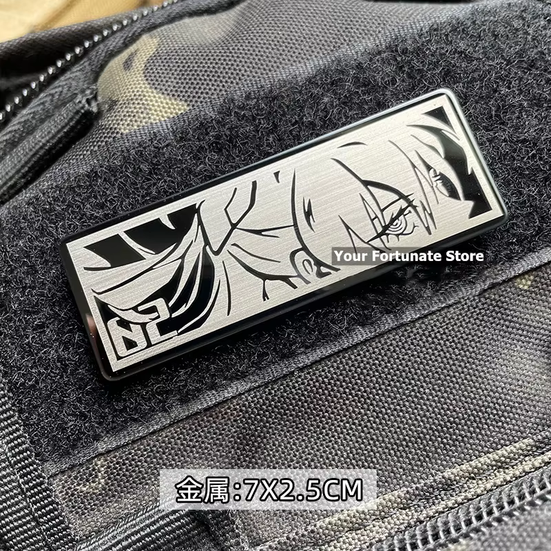 Parche metálico anime – insignia táctica ojos de guerrero para ropa - imagen 2