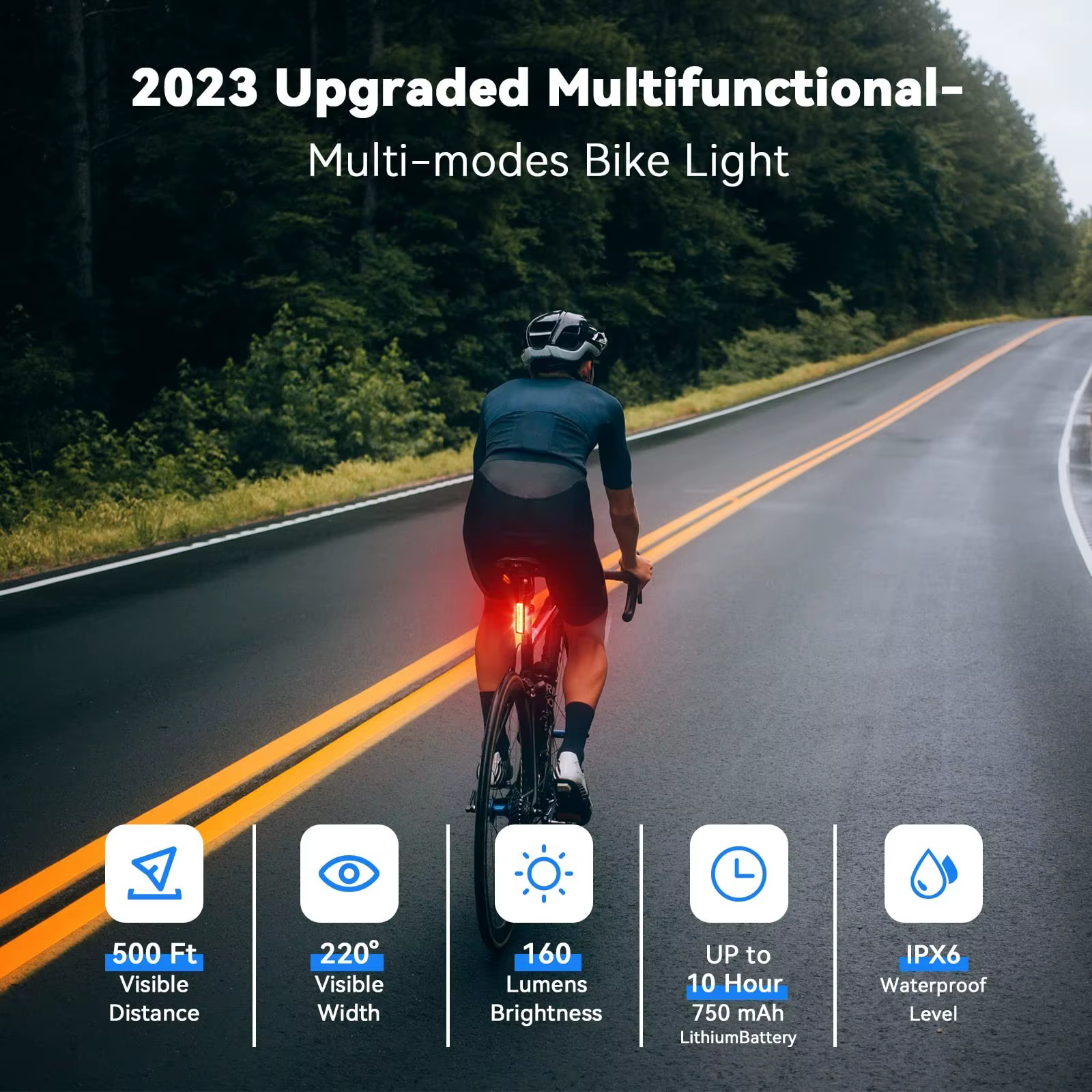 Luz trasera LED bicicleta RGB recargable USB-C impermeable