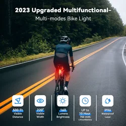 Luz trasera LED bicicleta RGB recargable USB-C impermeable