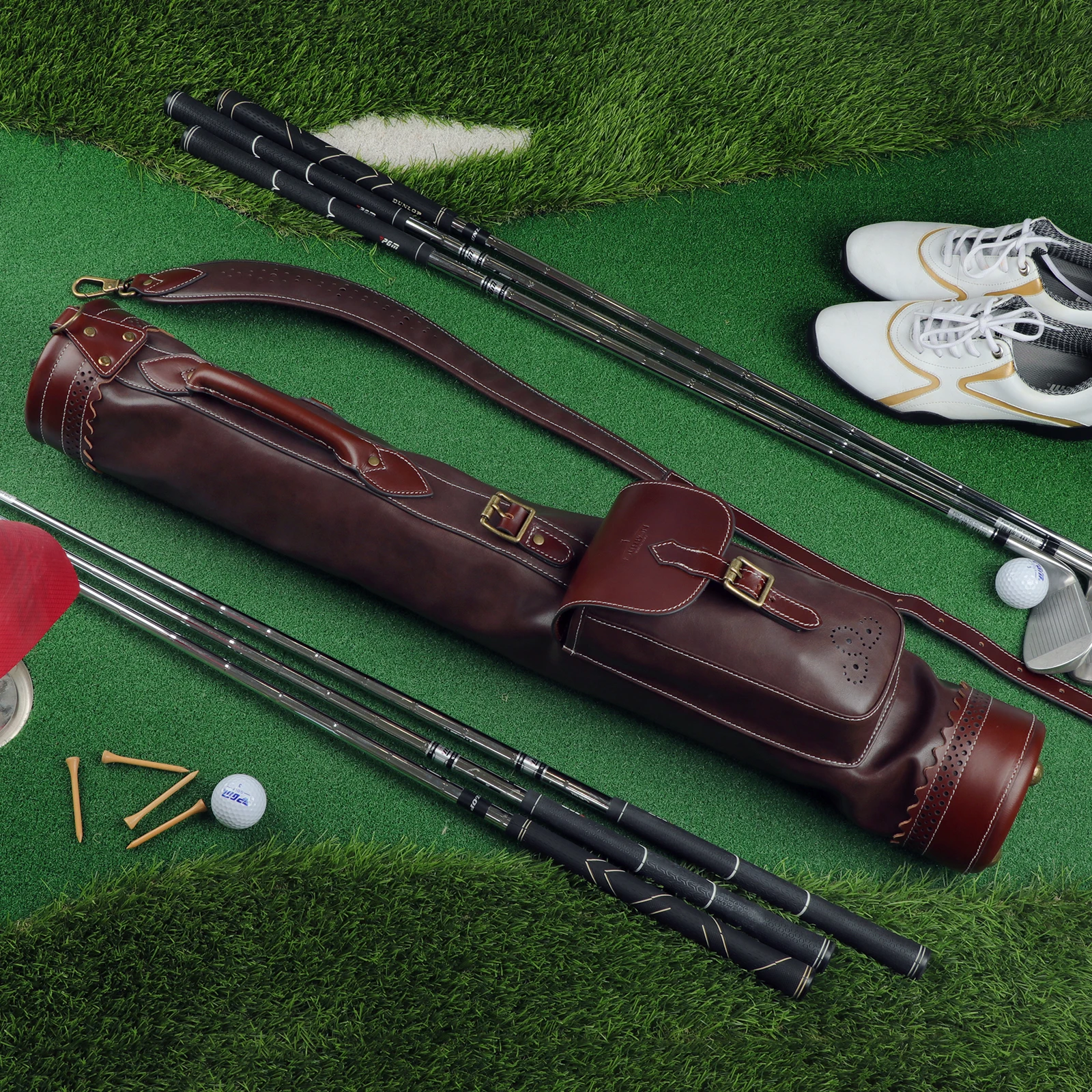 Tourbon funda de golf microfibra estilo lápiz vintage marrón exterior - imagen 5