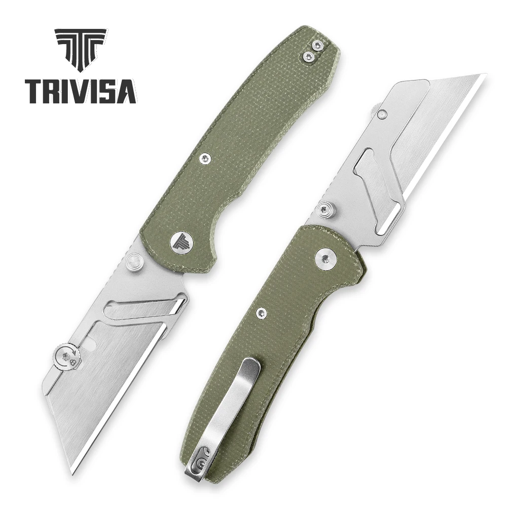 TRIVISA Cuchillo plegable multiusos de cuchilla reemplazable micarta