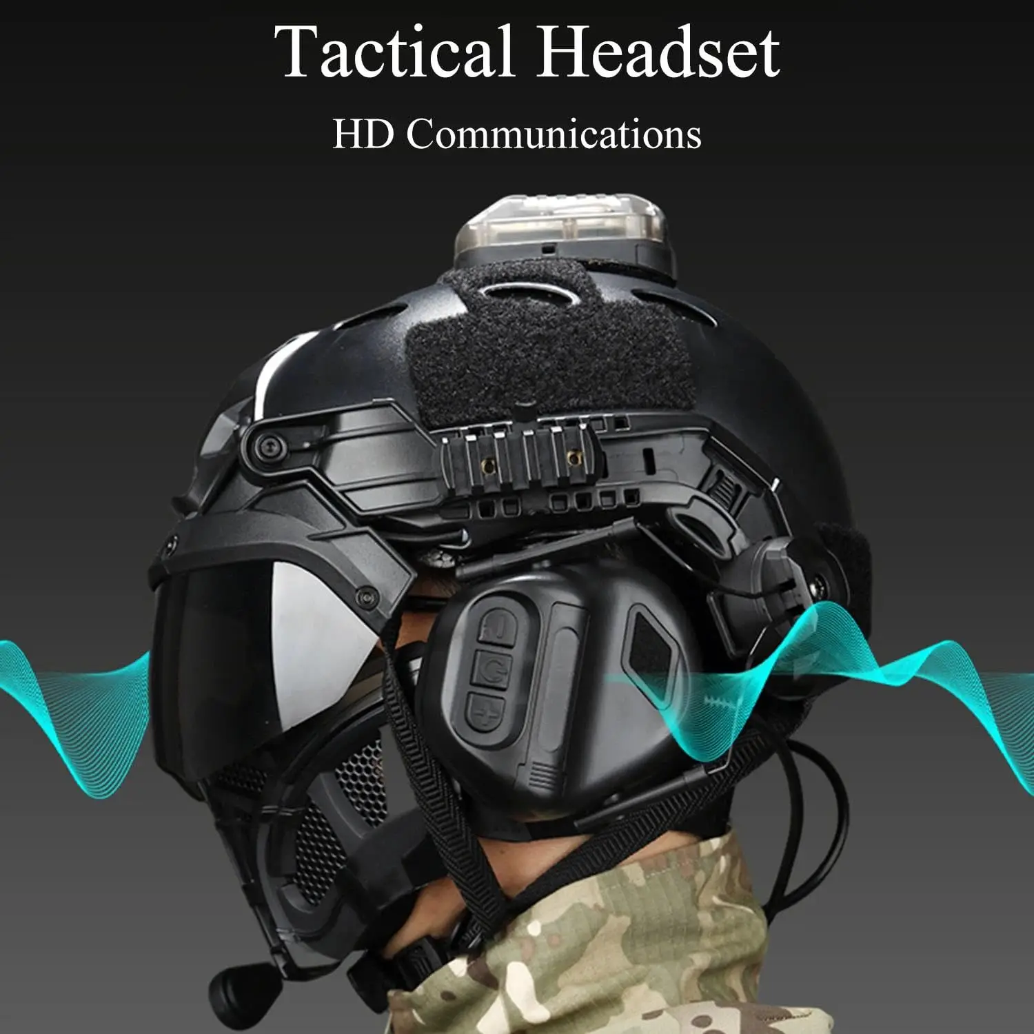 Casco táctico Airsoft con protección facial completa y auriculares - imagen 5