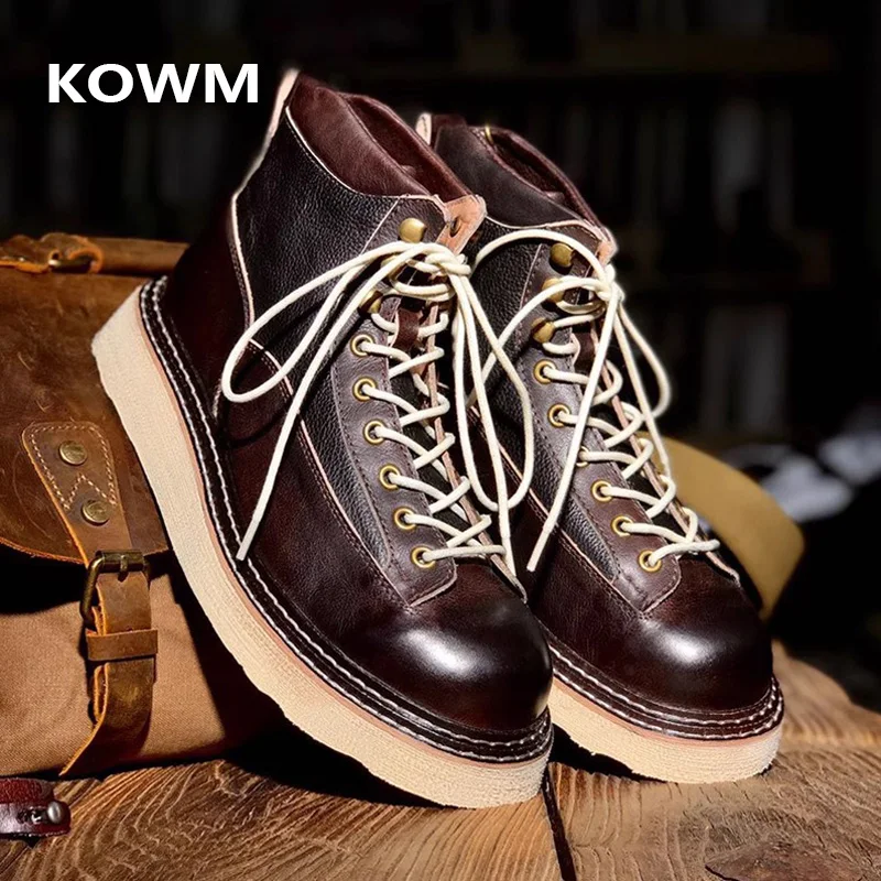 KOWM Botas trekking de piel vaca suela gruesa para exteriores hombre - imagen 3