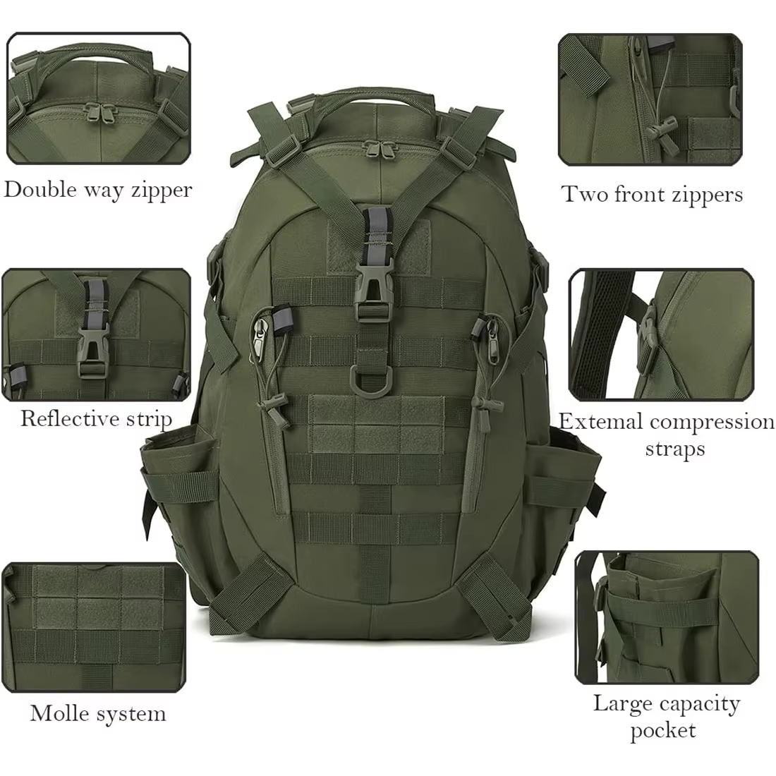 Mochila táctica MOLLE resistente para acampada y senderismo
