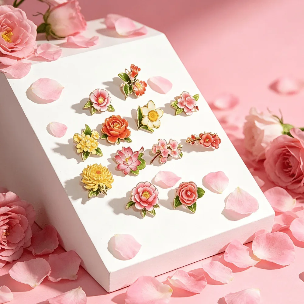 Detalle de flores con esmaltado multicolor