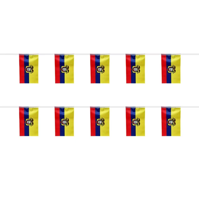 Banderines de Ecuador en guirnalda festiva