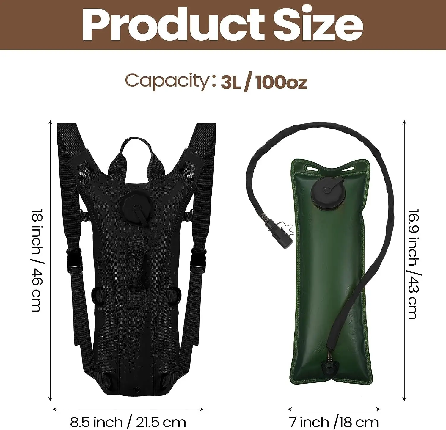 Mochila hidratación táctica vejiga 3L – Nailon resistente outdoor