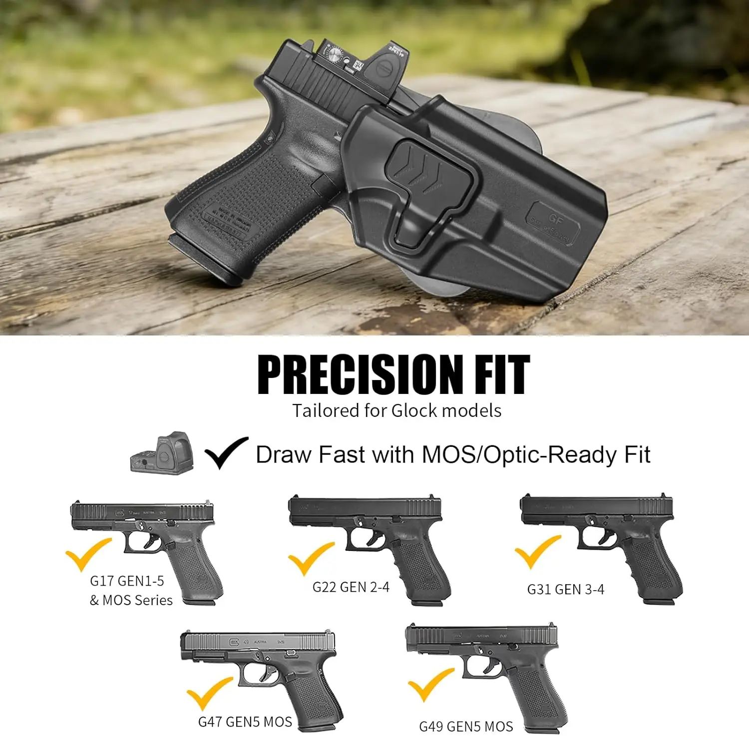 Funda OWB Glock Level II con retención ajustable por índice, diestro
