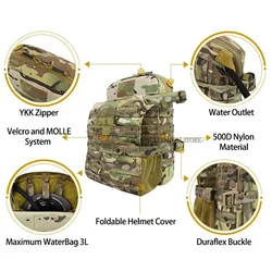 Chaleco táctico portaplacas MOLLE Airsoft con bolsa casco hidratación