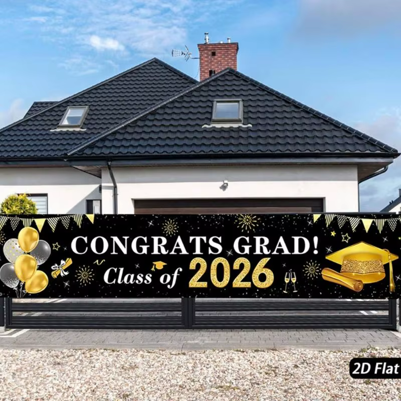 Telón de fondo graduación negro y dorado en poliéster - imagen 4