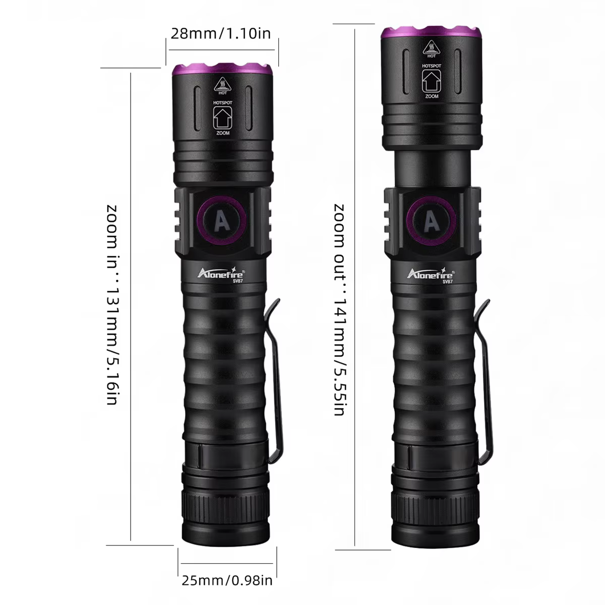 Linterna táctica UV LED zoom 395nm – Alta potencia luz ultravioleta - imagen 3