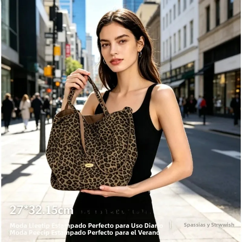 Bolso de hombro lona leopardo, gran capacidad, informal - imagen 5