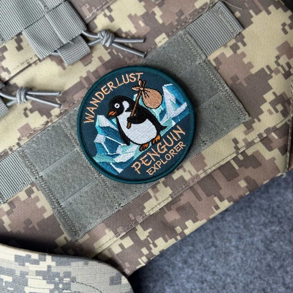 Parche táctico bordado PENGUIN EXPLORER con velcro para mochila y ropa - imagen 5